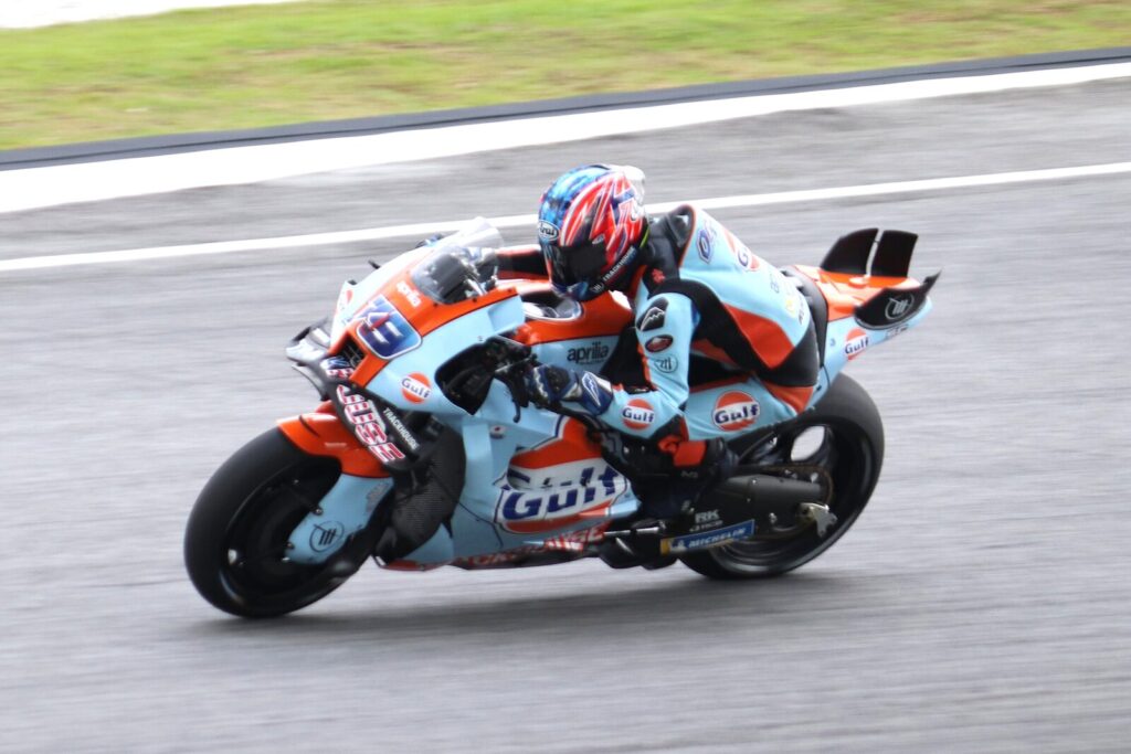 Ai Ogura riding for Trackhouse Racing at a MotoGP race