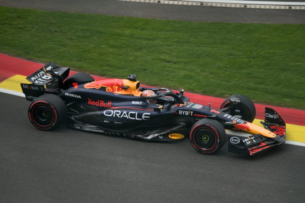 Max Verstappen's Red Bull RB20 on track during first practice for the 2024 Belgian Grand Prix at Spa-Francorchamps.