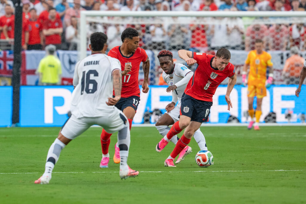 Elliot Anderson playing for England against Panama at the 2026 FIFA World Cup, shortly before his club-record transfer to Manchester City.