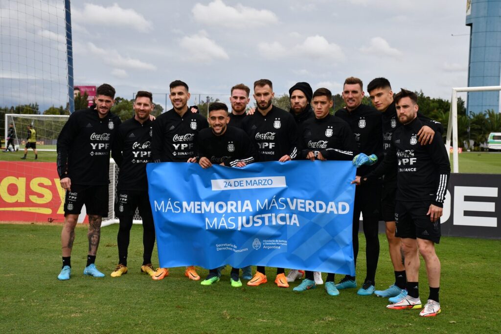 Argentina national football team squad, including Lionel Messi, pictured together in national team kit