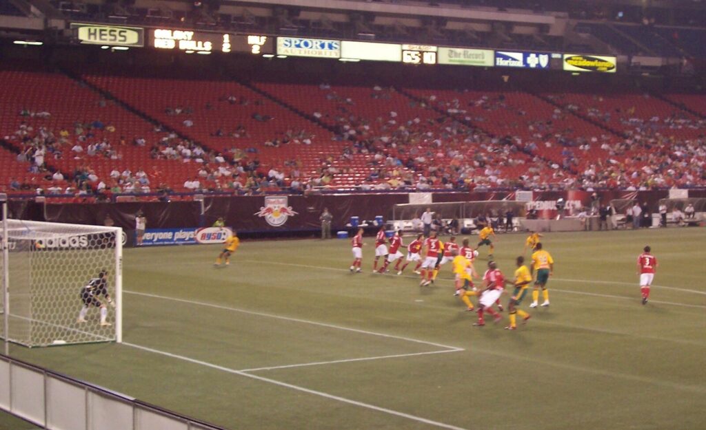 MLS match action between the LA Galaxy and New York Red Bulls, the league where the Designated Player Rule began.