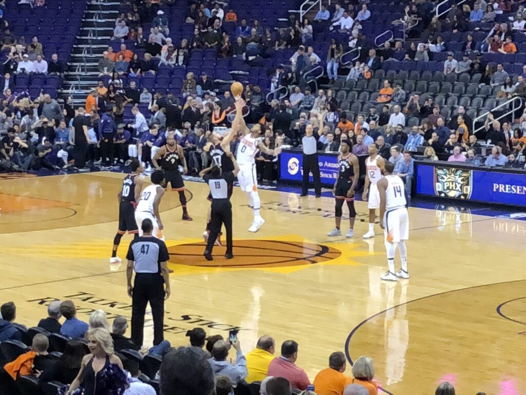 Toronto Raptors playing an NBA game on the road, one of the franchises under the MLSE umbrella
