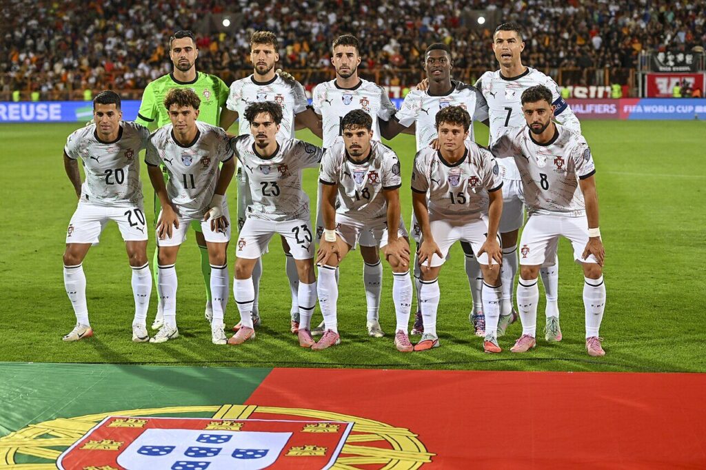 Cristiano Ronaldo lines up with the Portugal national team before a 2026 World Cup qualifying match