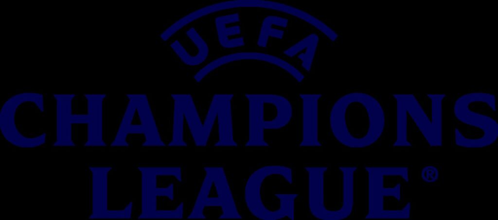 Official UEFA Champions League wordmark logo in navy blue on white background (Imagem ilustrativa: logotipo oficial da UEFA Champions League.)
