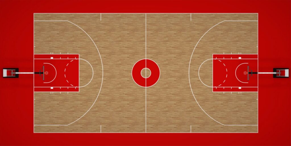 Top-down illustration of an NBA basketball court