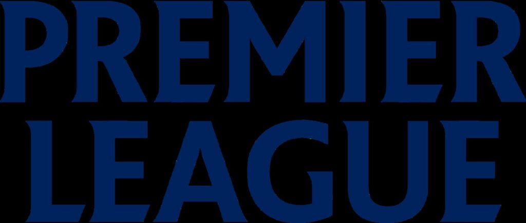 Official Premier League wordmark logo in navy blue on white background (Imagem: logotipo oficial da Premier League, sem viés de time específico.)