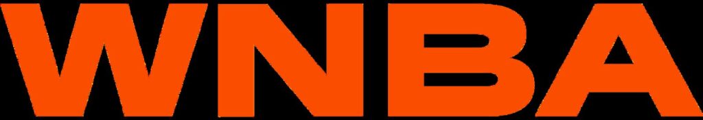 Bold orange WNBA wordmark logo on white background (League logo; not tied to a specific game.)